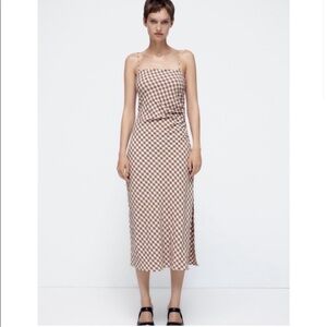 Zara Brown and Cream Gingham Slip Dress
